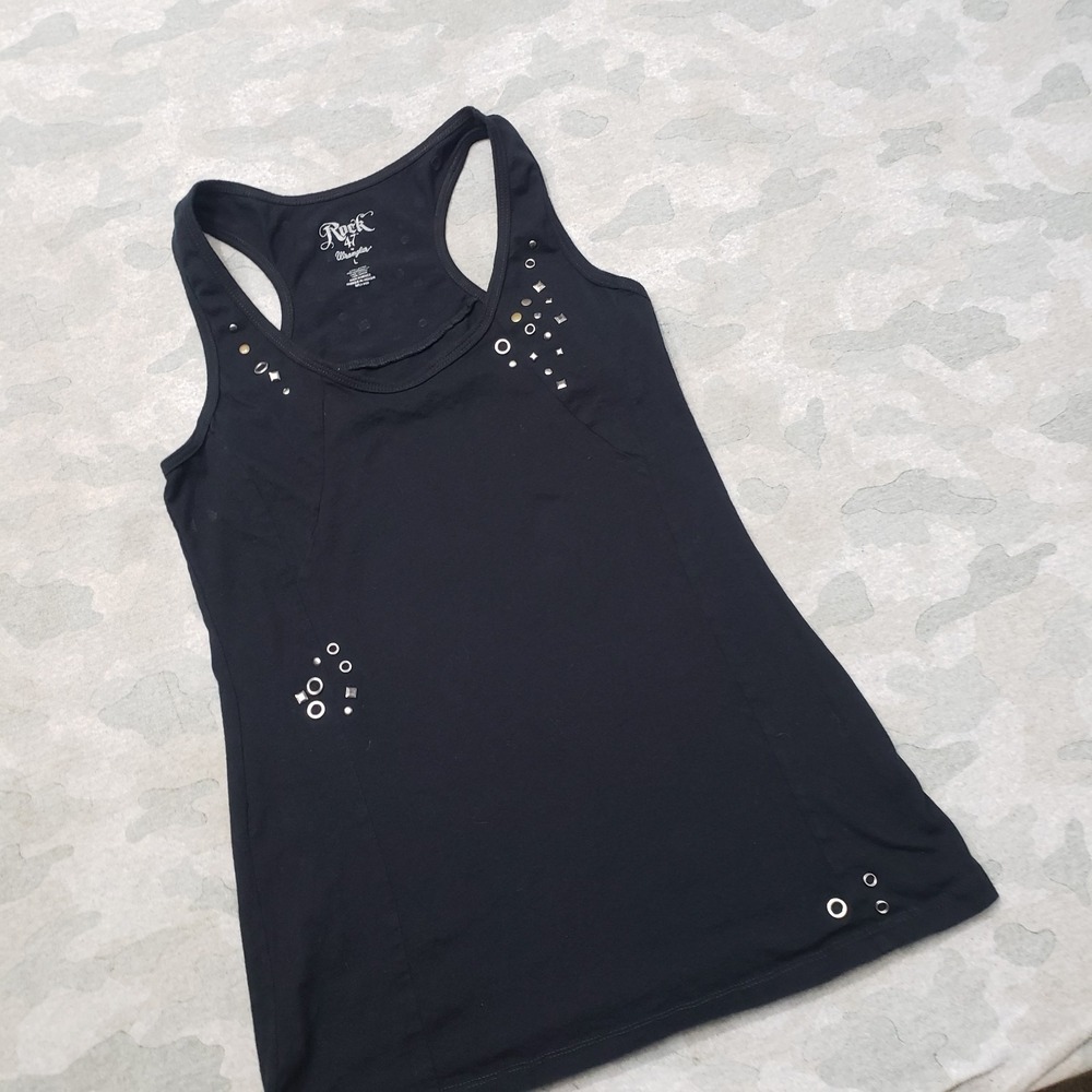 Rock 47 By Wrangler Tank Top Womens Large Black Pullover Sleeveless Metal Studs - Picture 2 of 10